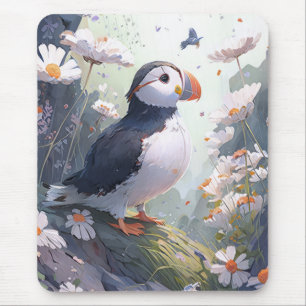 Puffin Bird Portrait Animal Painting Wildlife Free Mouse Pad