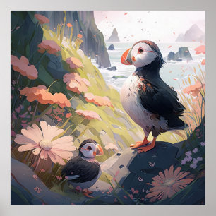 Puffin Bird Portrait Animal Painting Wildlife Free Poster