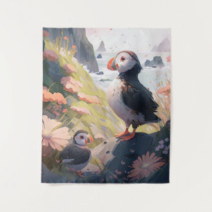 Puffin Bird Portrait Animal Painting Wildlife Free Tapestry