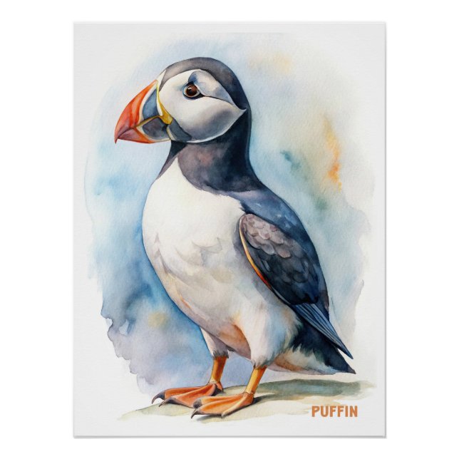 Puffin bird watercolor painting postcard poster (Front)