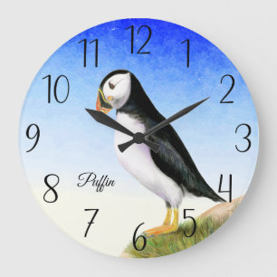 Puffin Bird Watercolor Painting Poster Large Clock
