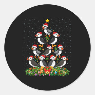 Puffin Bird Xmas Tree Gift Santa Hat Puffin Christ Classic Round Sticker