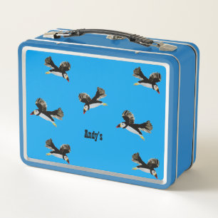 Puffin Birds Flying Fun Personalised Metal Lunch Box