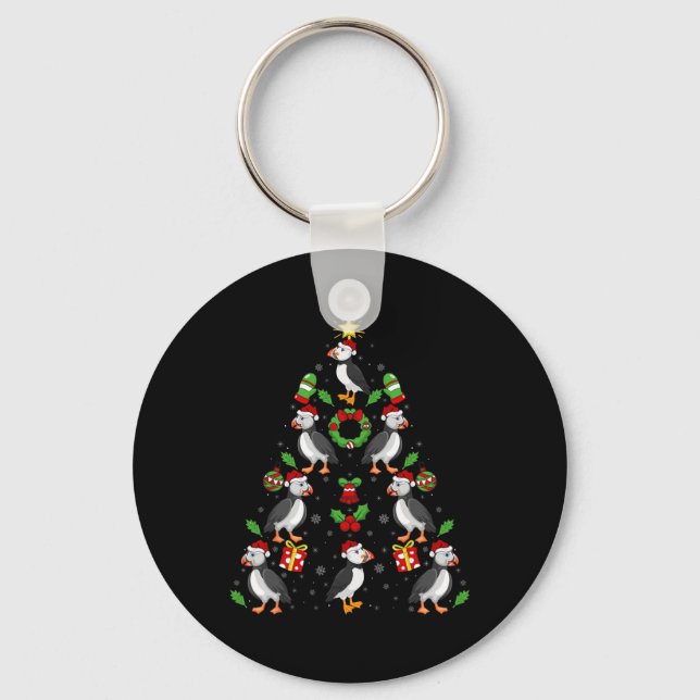 Puffin Birds Xmas Lighting Tree Puffin Christmas  Key Ring (Front)