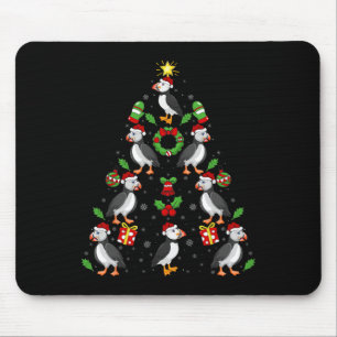 Puffin Birds Xmas Lighting Tree Puffin Christmas Mouse Pad
