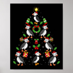 Puffin Birds Xmas Lighting Tree Puffin Christmas Poster