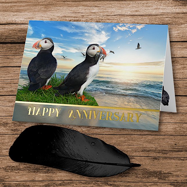 Puffin Couple Anniversary Foil Greeting Card (Creator Uploaded)