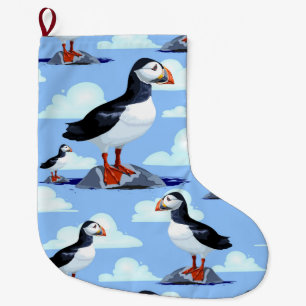 Puffin Cute Atlantic Seabird Large Christmas Stocking