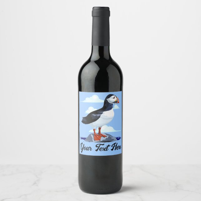 Puffin Cute Atlantic Seabird Wine Label (Front)