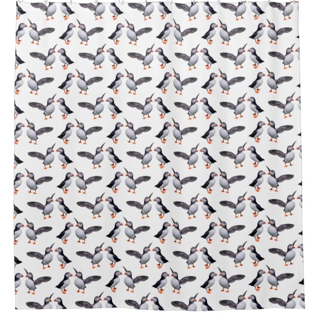 Puffin Frenzy Shower Curtain (Choose your colour) (Front)