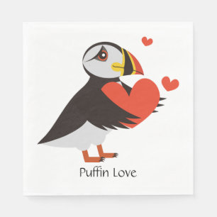 Puffin Love Red Hearts Design Napkins