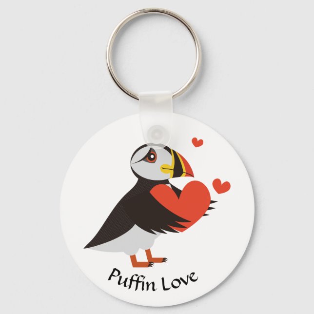 Puffin Love Red Hearts Keychain (Front)