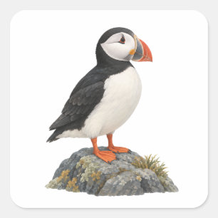 Puffin on a Coastal Rock Square Sticker