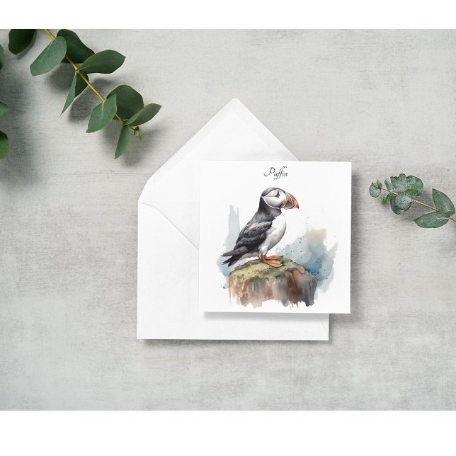 Puffin on a Rock Watercolor, custom Holiday Card (Creator Uploaded)