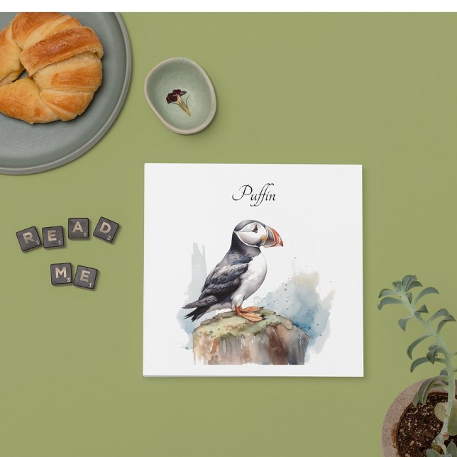Puffin on a Rock Watercolor, custom Napkin (Creator Uploaded)