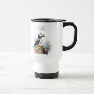 Puffin on a Rock Watercolor, custom Travel Mug