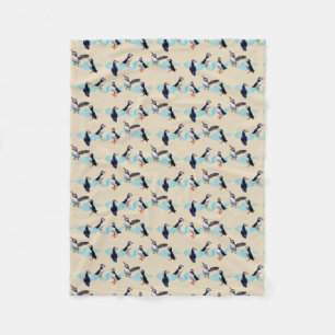 Puffin Party Fleece Blanket (Cream)