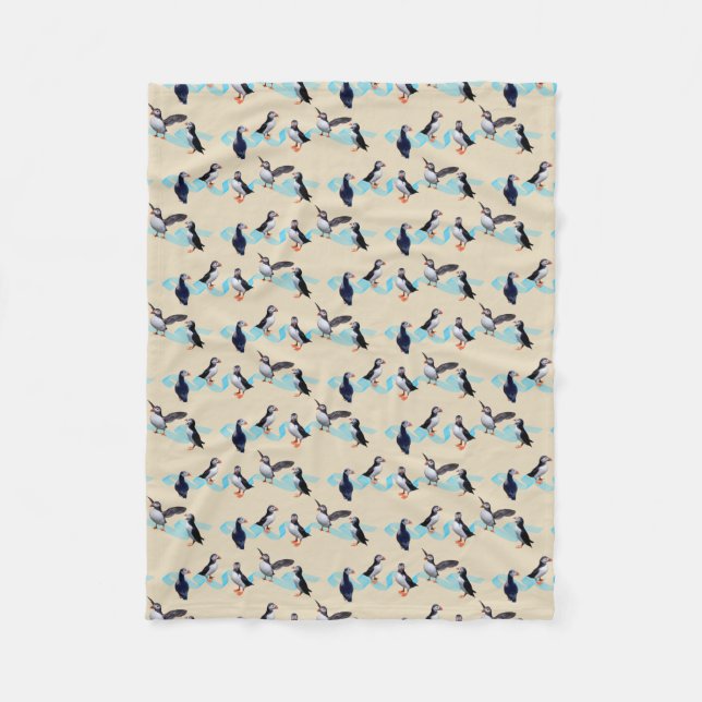 Puffin Party Fleece Blanket (Cream) (Front)