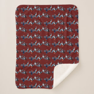 Puffin Party Sherpa Blanket (Burgundy)