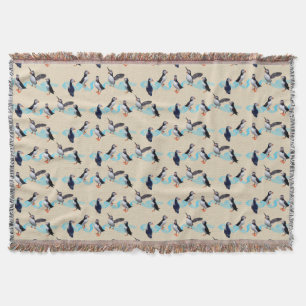 Puffin Party Throw Blanket (Cream)