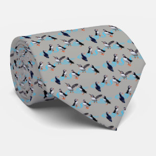 Puffin Party Tie Double Sided Print (Grey)