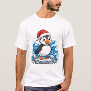 Puffin Santa Hat Christmas Coastal Design T-Shirt