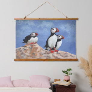 Puffin Trio Hanging Tapestry