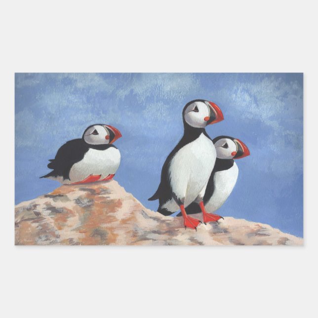 Puffin Trio Rectangular Sticker (Front)