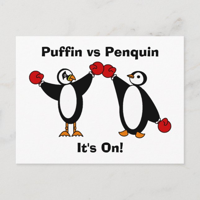 Puffin vs Penquin Postcard (Front)