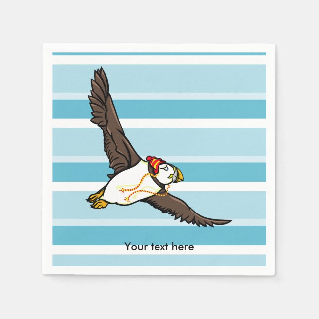 Puffin Wearing A wooly winter hat Napkin (Front)