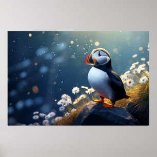 Puffin Wild Bird Animal Tranquil Peaceful  Poster