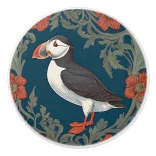 Puffin William Morris style Left Sea Marine Bird Ceramic Knob