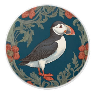 Puffin William Morris style Right Sea Marine Bird Ceramic Knob