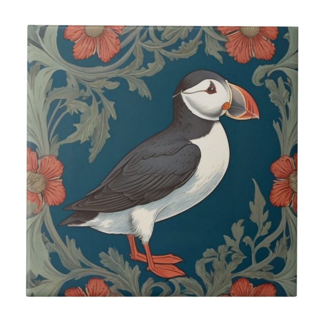 Puffin William Morris style Right Sea Marine Bird Tile (Front)
