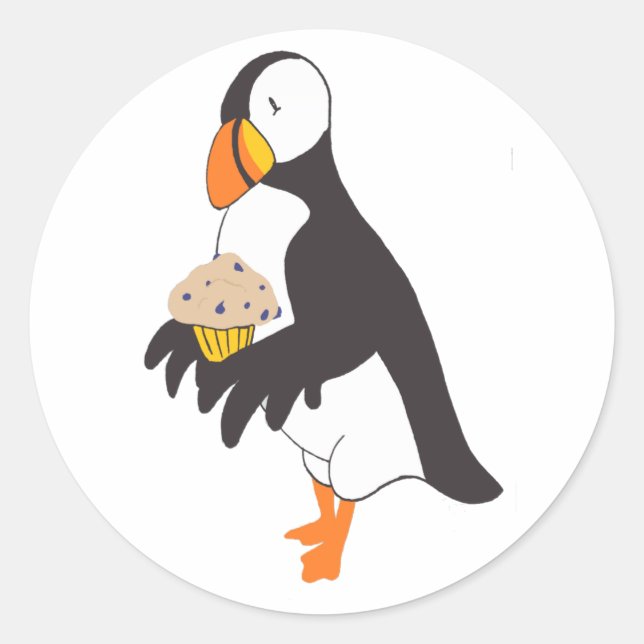 Puffin with a Muffin Classic Round Sticker (Front)