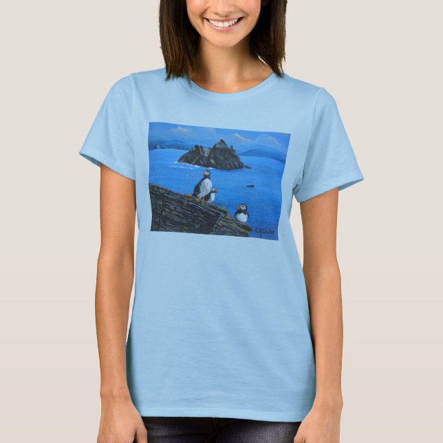 Puffins at Skellig Michael Ireland T-Shirt (Front)