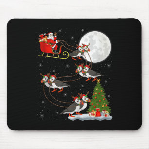 Puffins Bird Santa Sleigh Flying Funny Magical Chr Mouse Pad