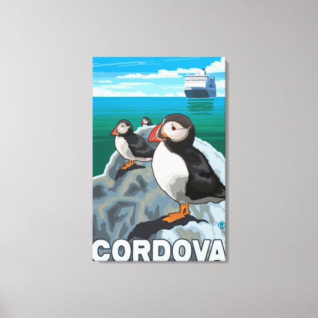Puffins & Cruise Ship - Cordova, Alaska Canvas Print (Front)