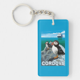 Puffins & Cruise Ship - Cordova, Alaska Key Ring