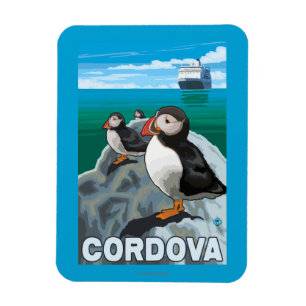 Puffins & Cruise Ship - Cordova, Alaska Magnet