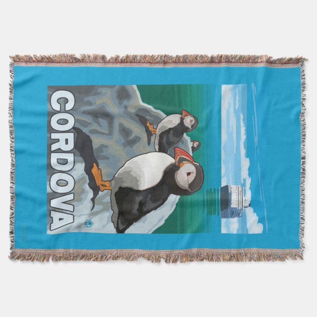 Puffins & Cruise Ship - Cordova, Alaska Throw Blanket (Front)