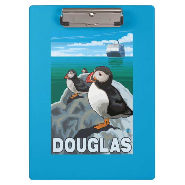 Puffins & Cruise Ship - Douglas, Alaska Clipboard (Front)