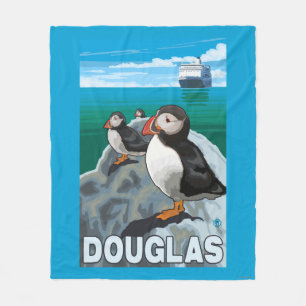 Puffins & Cruise Ship - Douglas, Alaska Fleece Blanket