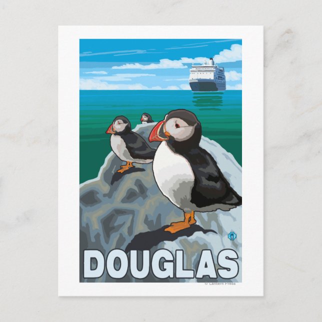 Puffins & Cruise Ship - Douglas, Alaska Postcard (Front)