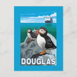 Puffins & Cruise Ship - Douglas, Alaska Postcard
