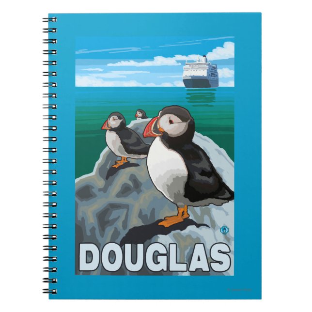 Puffins & Cruise Ship - Douglas, Alaska Spiral Notebook (Front)