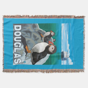 Puffins & Cruise Ship - Douglas, Alaska Throw Blanket