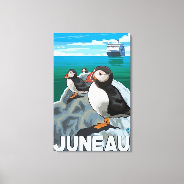 Puffins & Cruise Ship - Juneau, Alaska Canvas Print (Front)