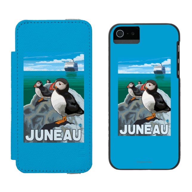 Puffins & Cruise Ship - Juneau, Alaska Incipio iPhone Wallet Case (Side by Side)