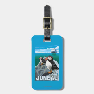 Puffins & Cruise Ship - Juneau, Alaska Luggage Tag